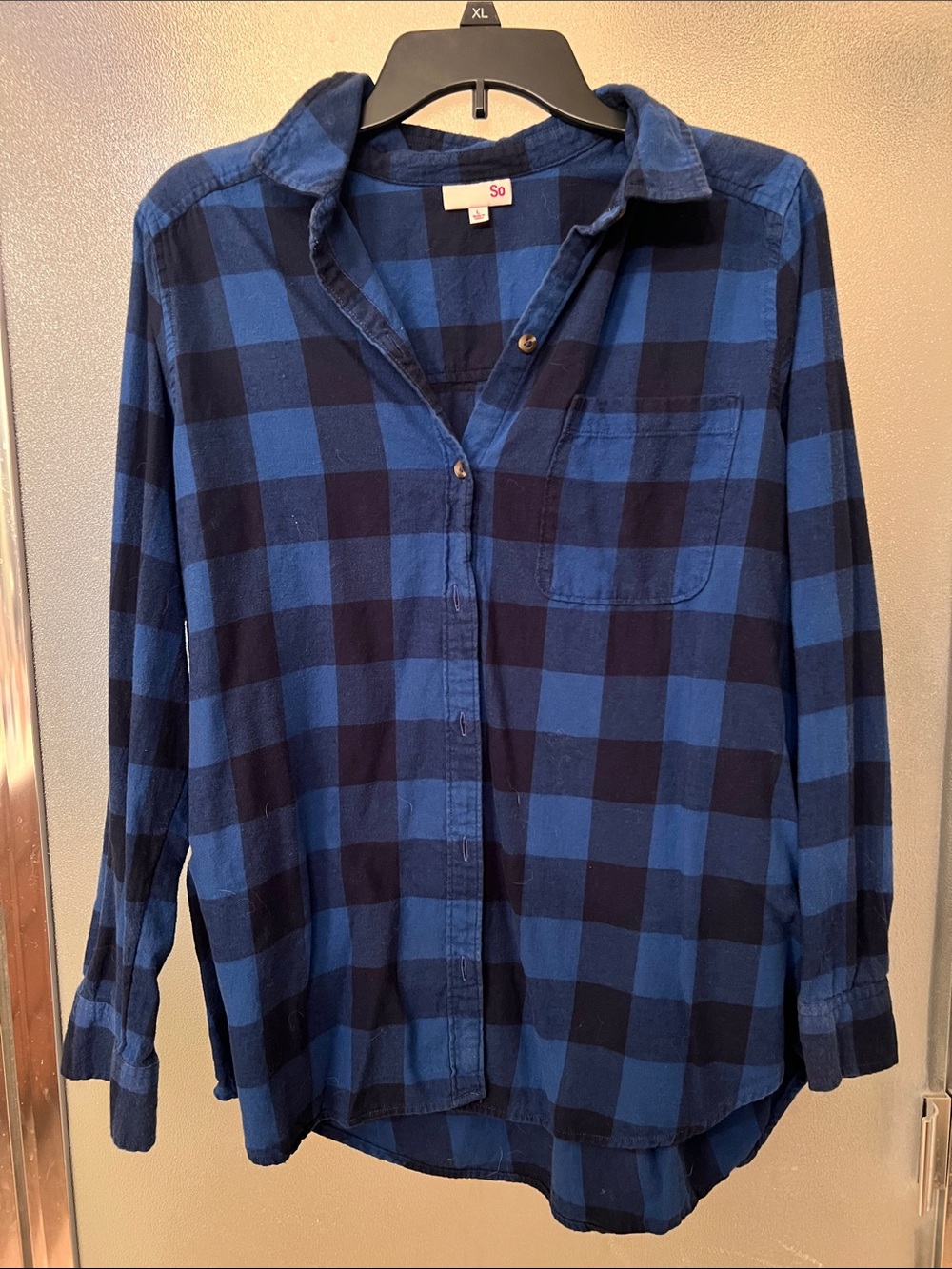 SO Kids Navy and Blue Plaid Hooded Button-Down Shirt